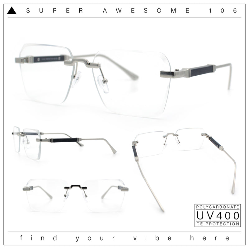 Retro Gangster Rapper Luxury Clear Lens Rimless Rectangle Fashion Eyeglasses