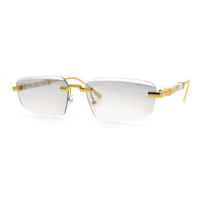Bevel Lens Rimless Hustler Retro Gangster Rapper Rectangle Luxury Sunglasses