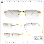 Bevel Lens Rimless Hustler Retro Gangster Rapper Rectangle Luxury Sunglasses
