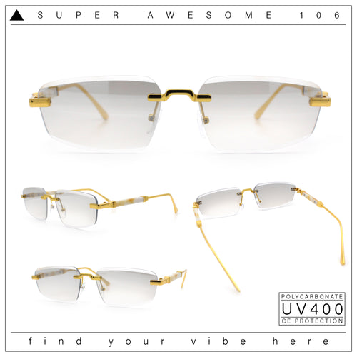 Bevel Lens Rimless Hustler Retro Gangster Rapper Rectangle Luxury Sunglasses