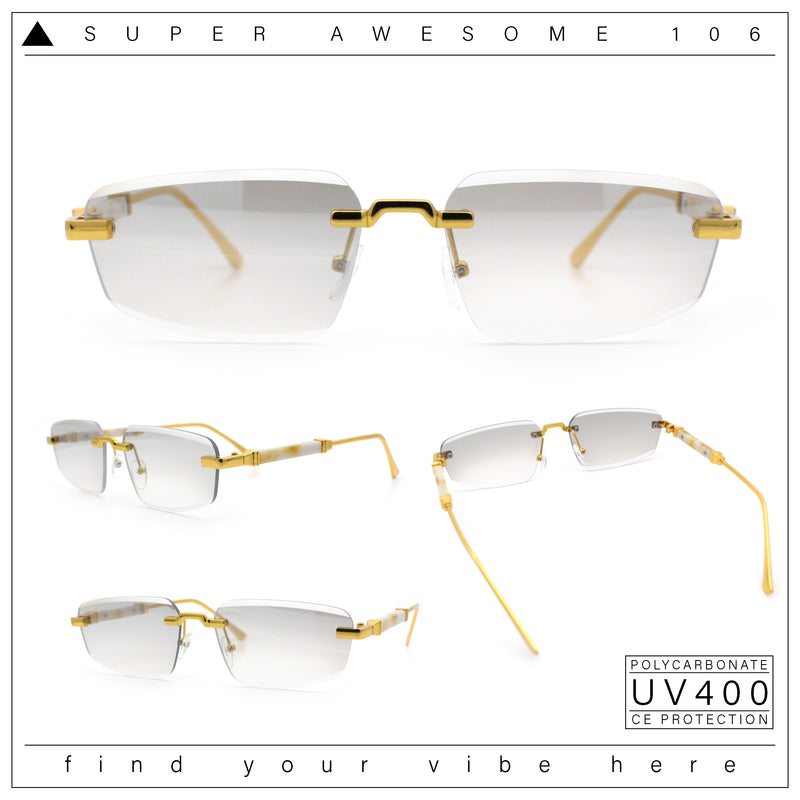 Bevel Lens Rimless Hustler Retro Gangster Rapper Rectangle Luxury Sunglasses