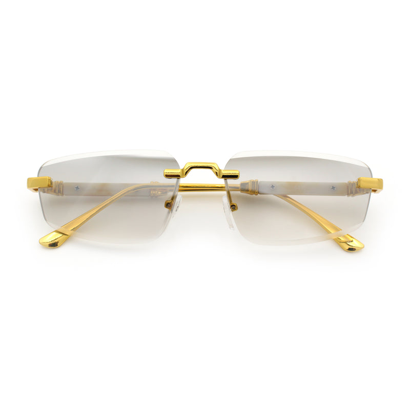Bevel Lens Rimless Hustler Retro Gangster Rapper Rectangle Luxury Sunglasses