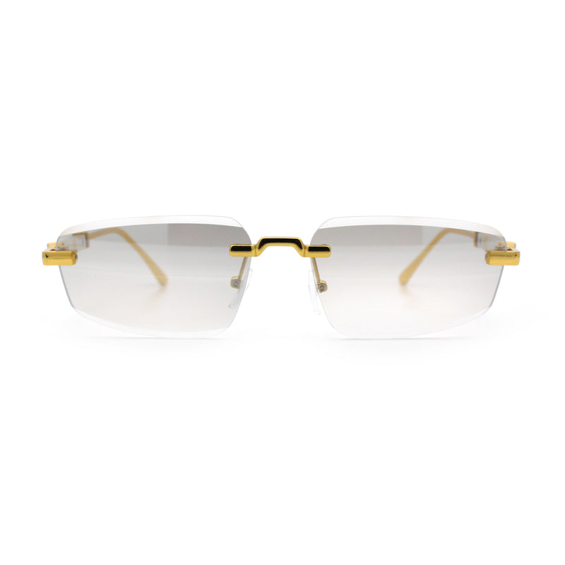 Bevel Lens Rimless Hustler Retro Gangster Rapper Rectangle Luxury Sunglasses