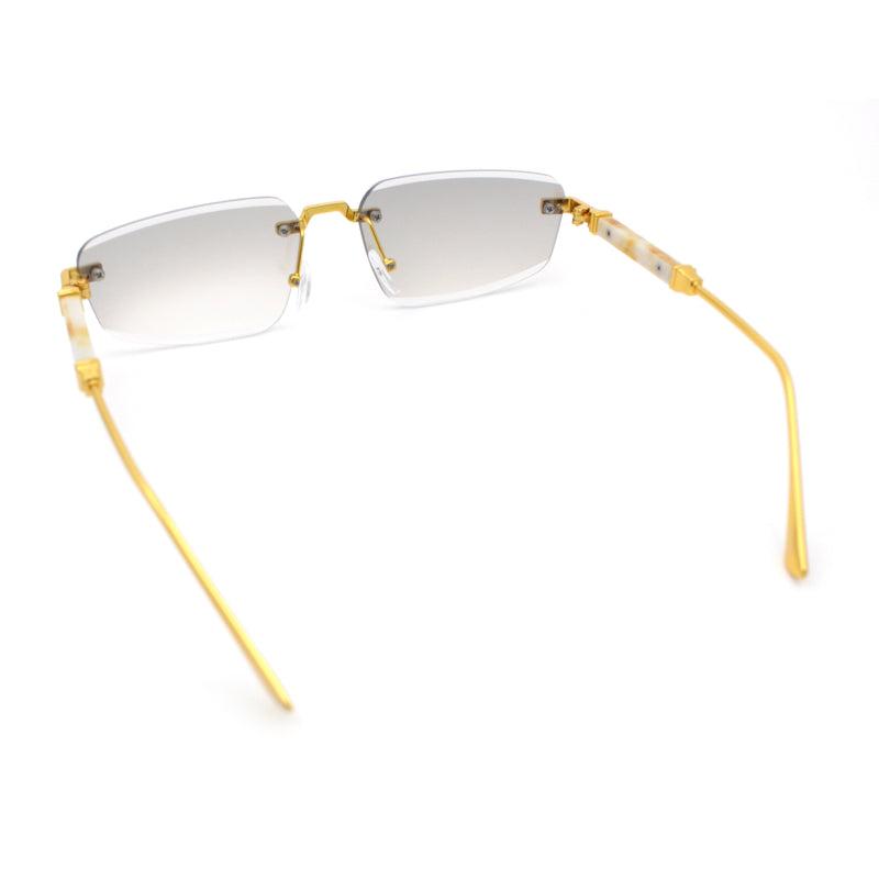 Bevel Lens Rimless Hustler Retro Gangster Rapper Rectangle Luxury Sunglasses