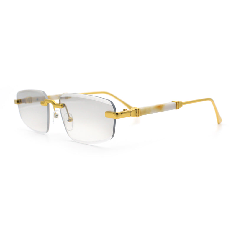 Bevel Lens Rimless Hustler Retro Gangster Rapper Rectangle Luxury Sunglasses