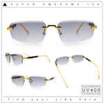 Bevel Lens Rimless Hustler Retro Gangster Rapper Rectangle Luxury Sunglasses