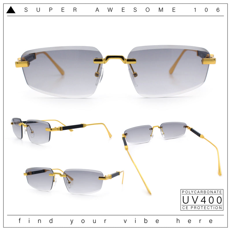 Bevel Lens Rimless Hustler Retro Gangster Rapper Rectangle Luxury Sunglasses