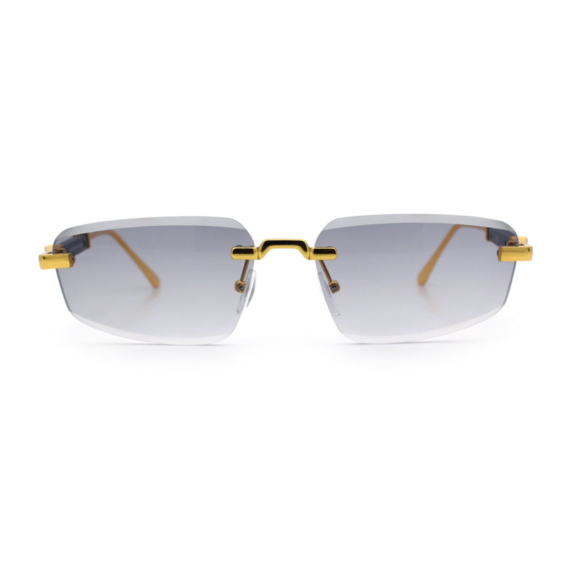 Bevel Lens Rimless Hustler Retro Gangster Rapper Rectangle Luxury Sunglasses