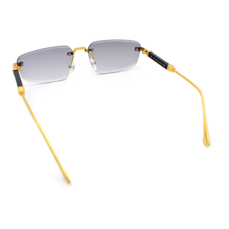 Bevel Lens Rimless Hustler Retro Gangster Rapper Rectangle Luxury Sunglasses