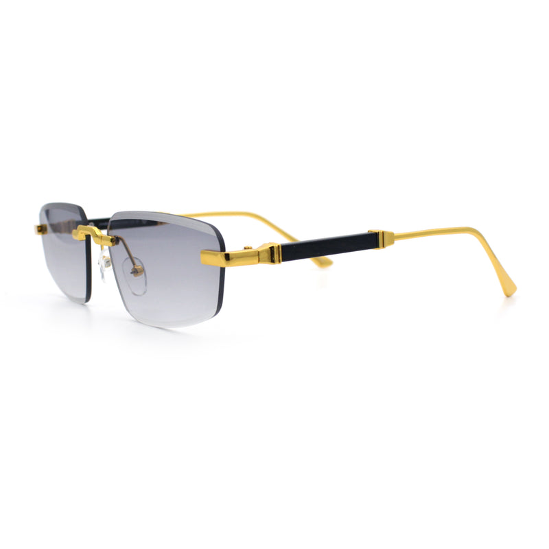 Bevel Lens Rimless Hustler Retro Gangster Rapper Rectangle Luxury Sunglasses