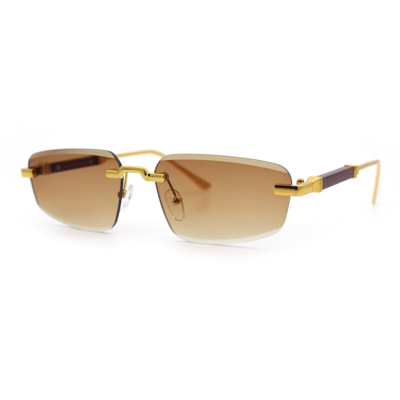 Bevel Lens Rimless Hustler Retro Gangster Rapper Rectangle Luxury Sunglasses