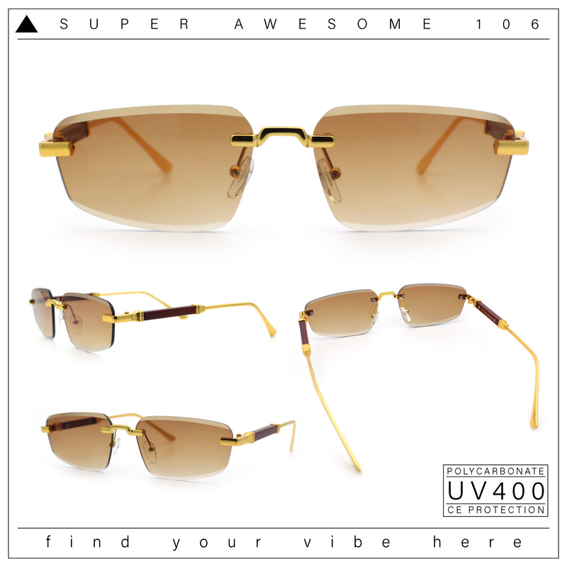 Bevel Lens Rimless Hustler Retro Gangster Rapper Rectangle Luxury Sunglasses