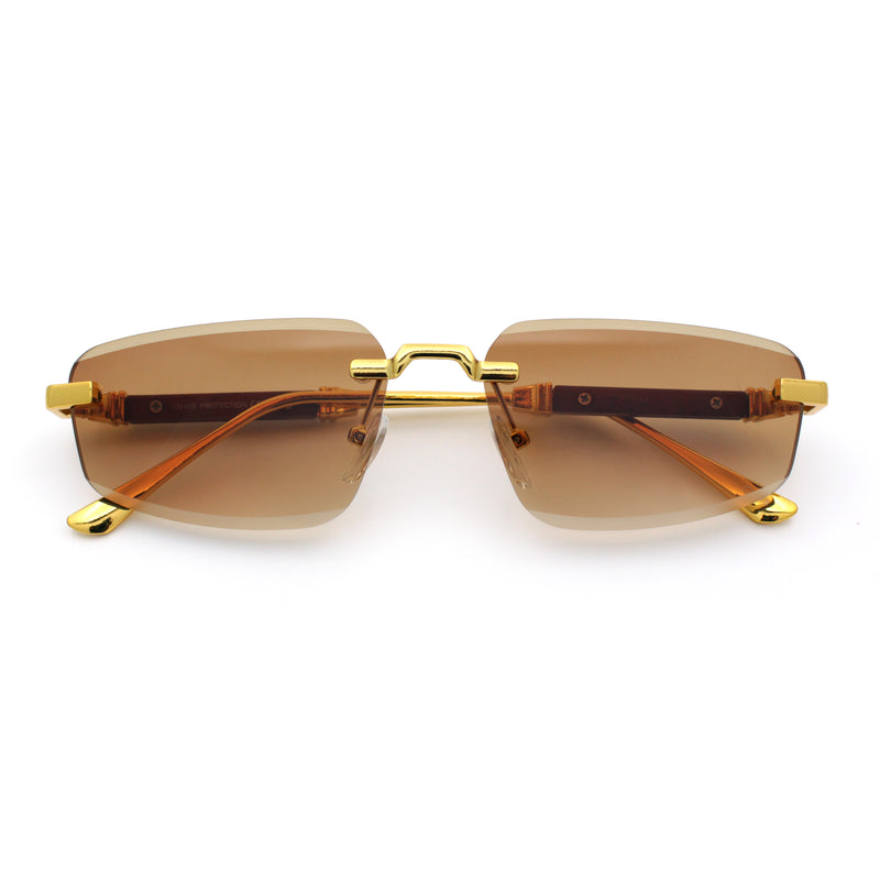 Bevel Lens Rimless Hustler Retro Gangster Rapper Rectangle Luxury Sunglasses