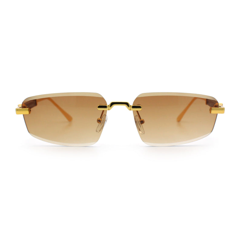 Bevel Lens Rimless Hustler Retro Gangster Rapper Rectangle Luxury Sunglasses