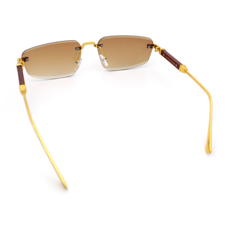 Bevel Lens Rimless Hustler Retro Gangster Rapper Rectangle Luxury Sunglasses