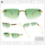 Bevel Lens Rimless Hustler Retro Gangster Rapper Rectangle Luxury Sunglasses