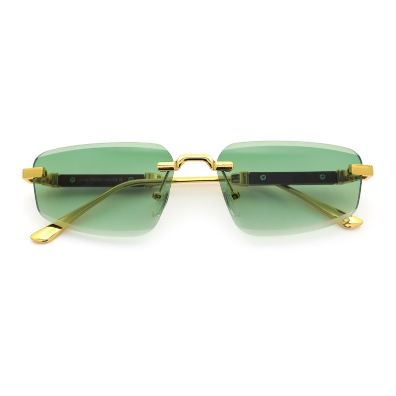 Bevel Lens Rimless Hustler Retro Gangster Rapper Rectangle Luxury Sunglasses