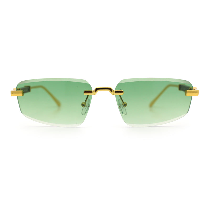 Bevel Lens Rimless Hustler Retro Gangster Rapper Rectangle Luxury Sunglasses