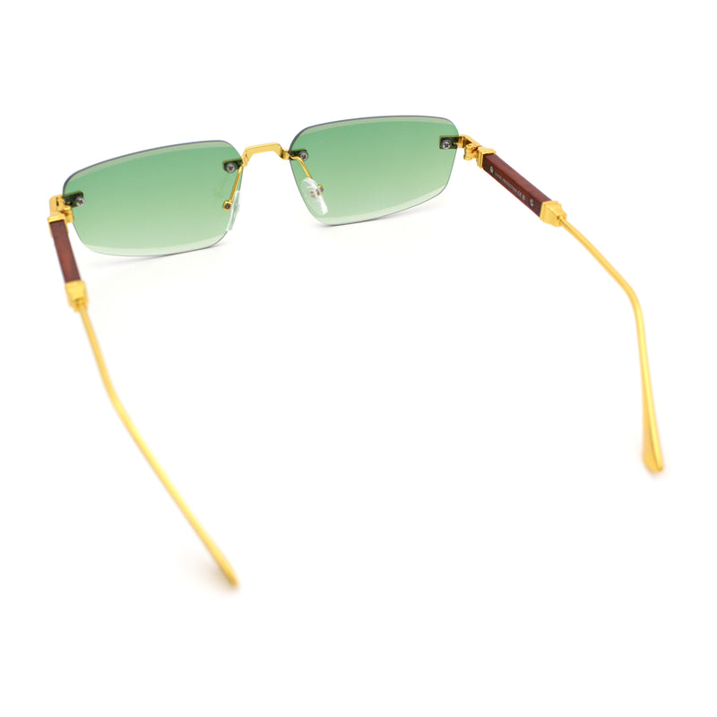Bevel Lens Rimless Hustler Retro Gangster Rapper Rectangle Luxury Sunglasses