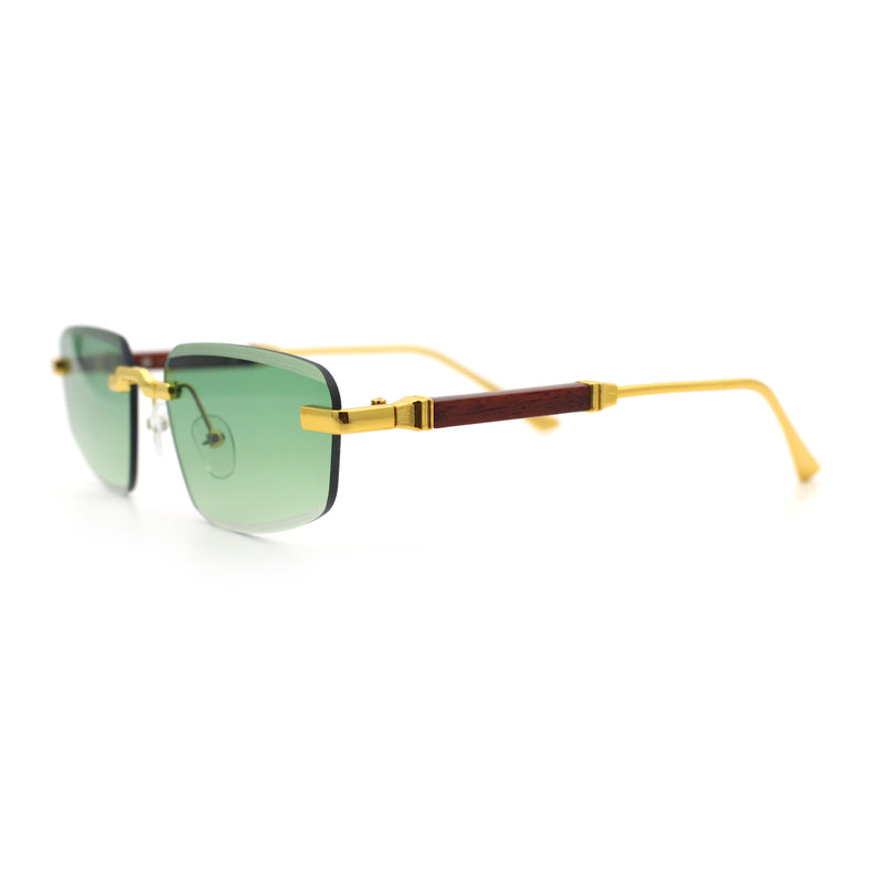 Bevel Lens Rimless Hustler Retro Gangster Rapper Rectangle Luxury Sunglasses