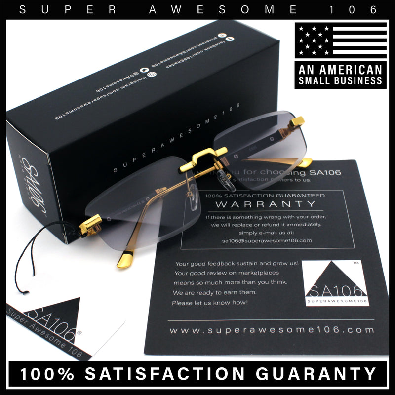 Bevel Lens Rimless Hustler Retro Gangster Rapper Rectangle Luxury Sunglasses