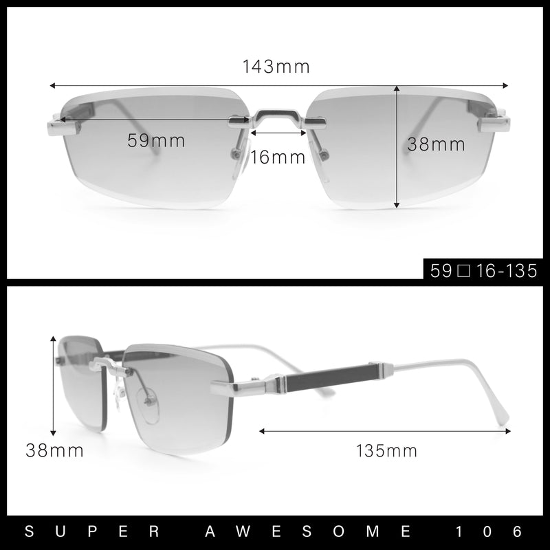 Bevel Lens Rimless Hustler Retro Gangster Rapper Rectangle Luxury Sunglasses