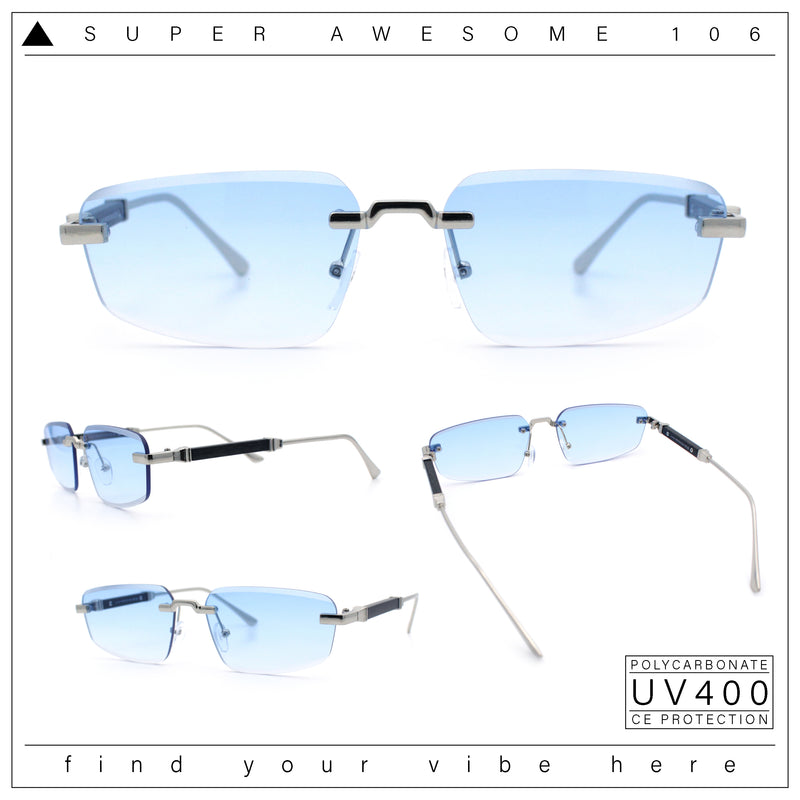 Bevel Lens Rimless Hustler Retro Gangster Rapper Rectangle Luxury Sunglasses