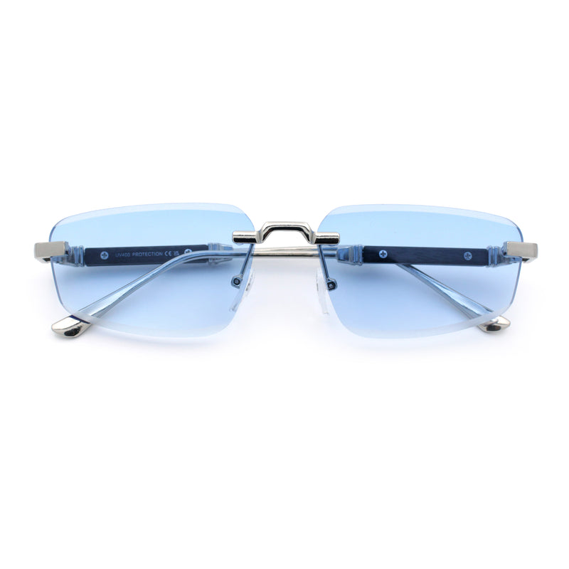 Bevel Lens Rimless Hustler Retro Gangster Rapper Rectangle Luxury Sunglasses