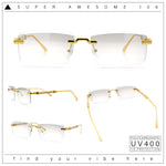 Luxury Beveled Lens Rich Art Retro Rimless Gangster Narrow Rectangle Sunglasses