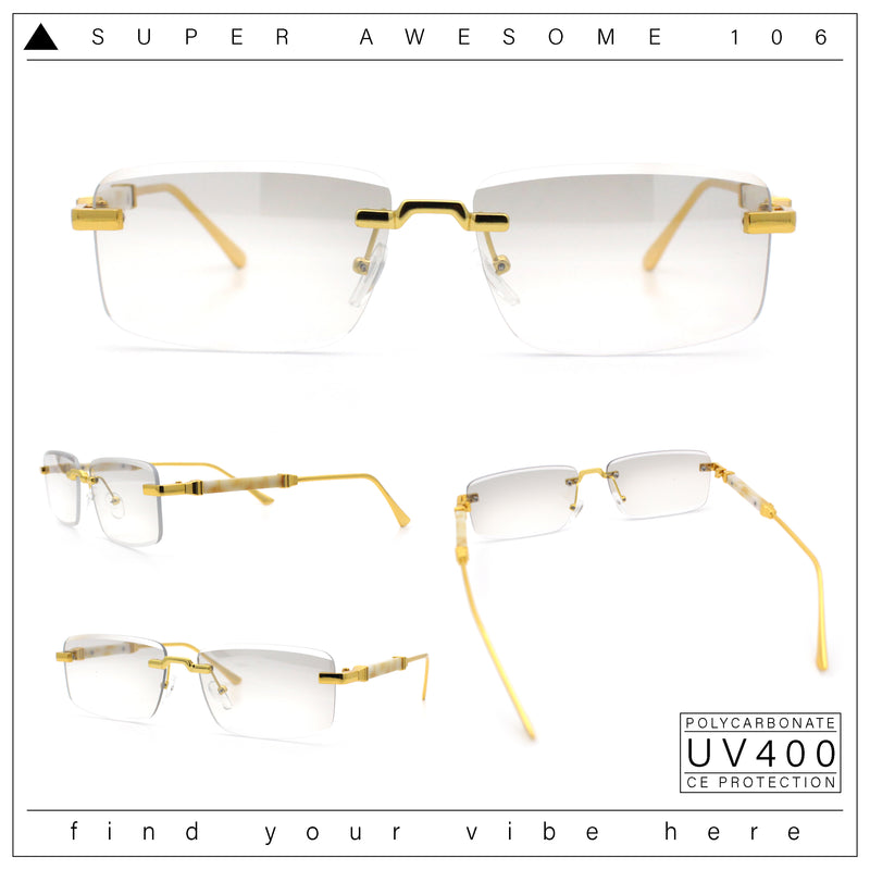 Luxury Beveled Lens Rich Art Retro Rimless Gangster Narrow Rectangle Sunglasses