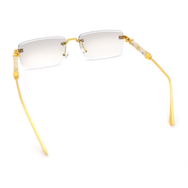 Luxury Beveled Lens Rich Art Retro Rimless Gangster Narrow Rectangle Sunglasses