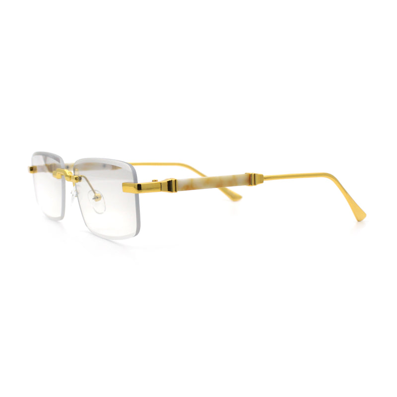 Luxury Beveled Lens Rich Art Retro Rimless Gangster Narrow Rectangle Sunglasses