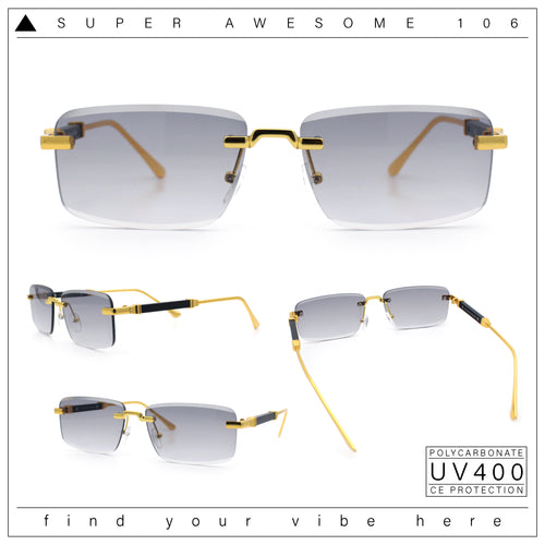 Luxury Beveled Lens Rich Art Retro Rimless Gangster Narrow Rectangle Sunglasses