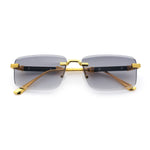 Luxury Beveled Lens Rich Art Retro Rimless Gangster Narrow Rectangle Sunglasses