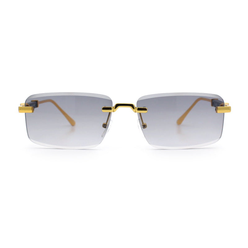 Luxury Beveled Lens Rich Art Retro Rimless Gangster Narrow Rectangle Sunglasses
