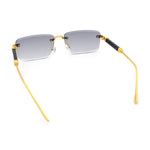 Luxury Beveled Lens Rich Art Retro Rimless Gangster Narrow Rectangle Sunglasses