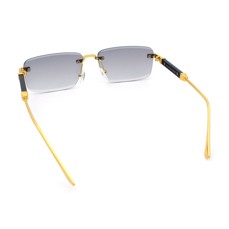 Luxury Beveled Lens Rich Art Retro Rimless Gangster Narrow Rectangle Sunglasses