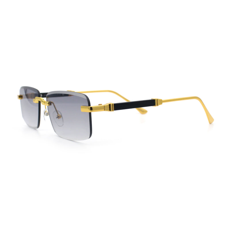 Luxury Beveled Lens Rich Art Retro Rimless Gangster Narrow Rectangle Sunglasses