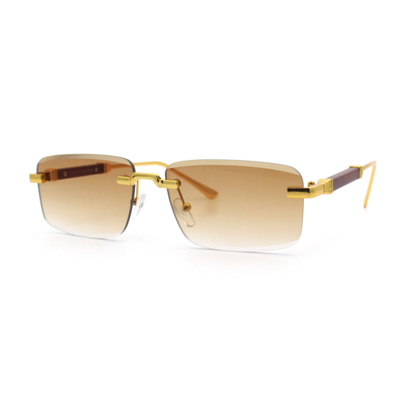 Luxury Beveled Lens Rich Art Retro Rimless Gangster Narrow Rectangle Sunglasses