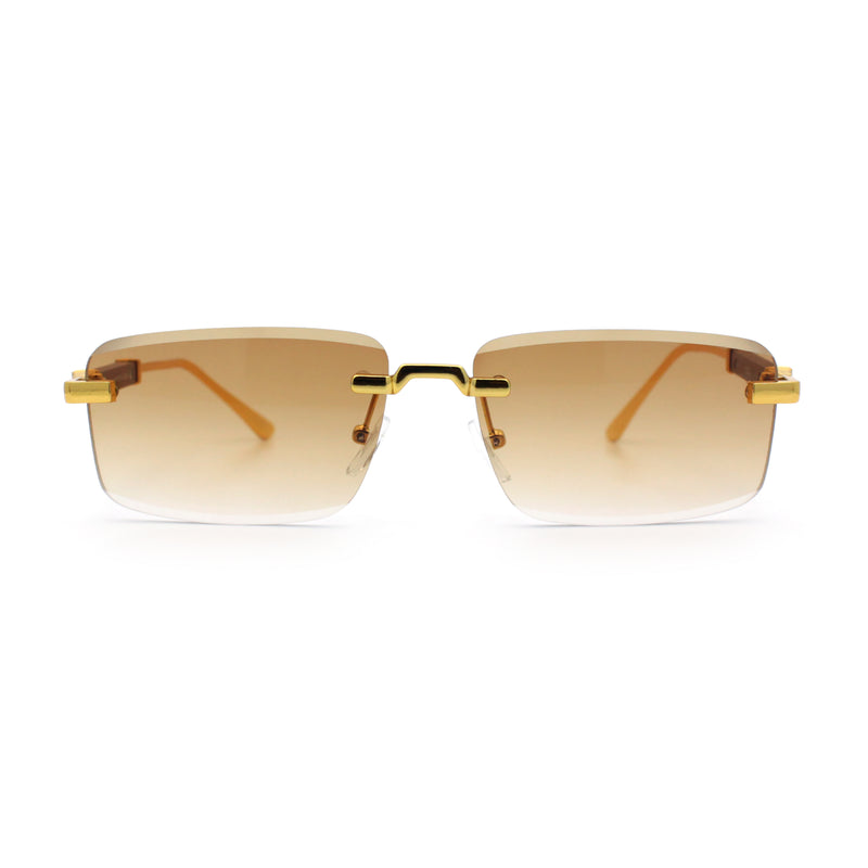 Luxury Beveled Lens Rich Art Retro Rimless Gangster Narrow Rectangle Sunglasses