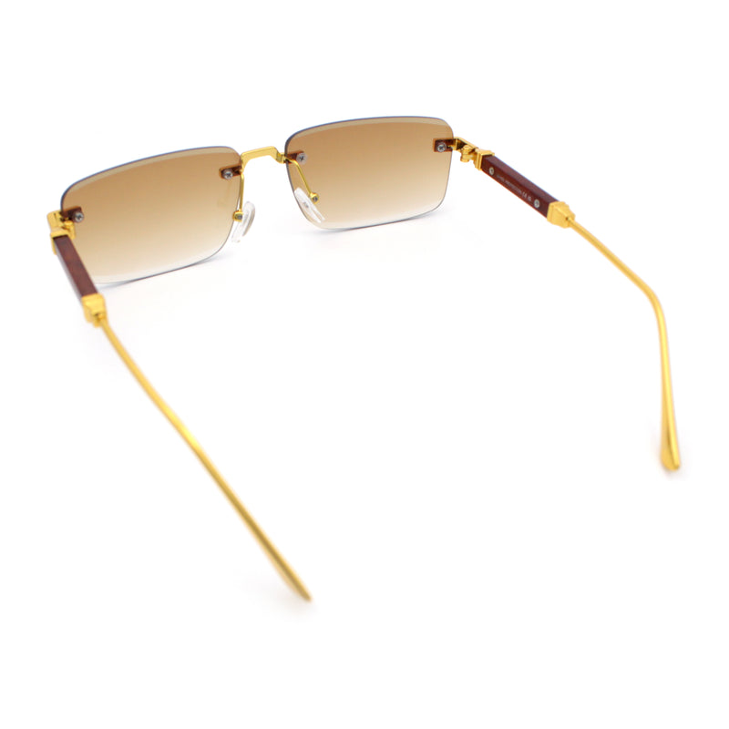 Luxury Beveled Lens Rich Art Retro Rimless Gangster Narrow Rectangle Sunglasses