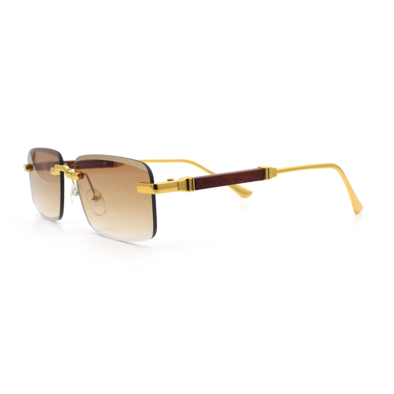 Luxury Beveled Lens Rich Art Retro Rimless Gangster Narrow Rectangle Sunglasses