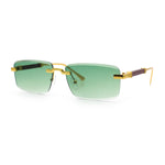 Luxury Beveled Lens Rich Art Retro Rimless Gangster Narrow Rectangle Sunglasses