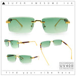 Luxury Beveled Lens Rich Art Retro Rimless Gangster Narrow Rectangle Sunglasses