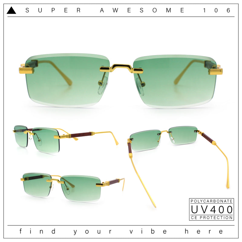 Luxury Beveled Lens Rich Art Retro Rimless Gangster Narrow Rectangle Sunglasses