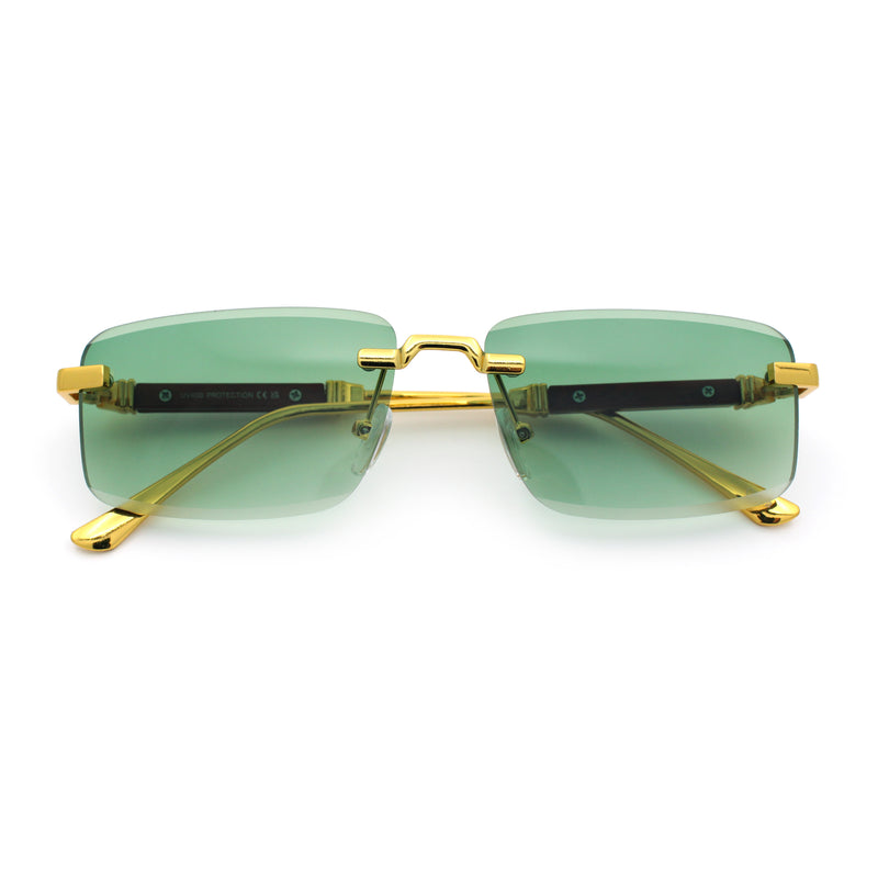 Luxury Beveled Lens Rich Art Retro Rimless Gangster Narrow Rectangle Sunglasses