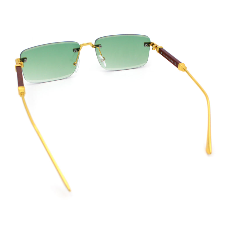 Luxury Beveled Lens Rich Art Retro Rimless Gangster Narrow Rectangle Sunglasses