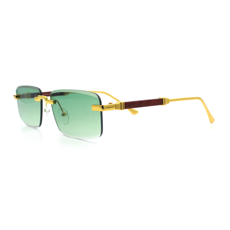 Luxury Beveled Lens Rich Art Retro Rimless Gangster Narrow Rectangle Sunglasses