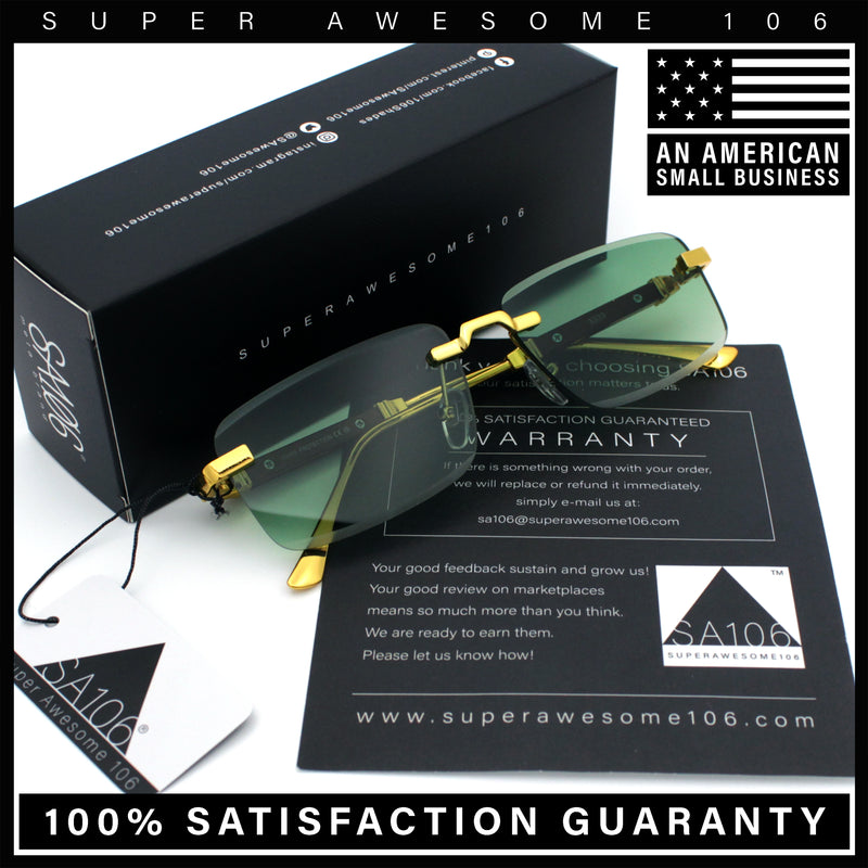 Luxury Beveled Lens Rich Art Retro Rimless Gangster Narrow Rectangle Sunglasses