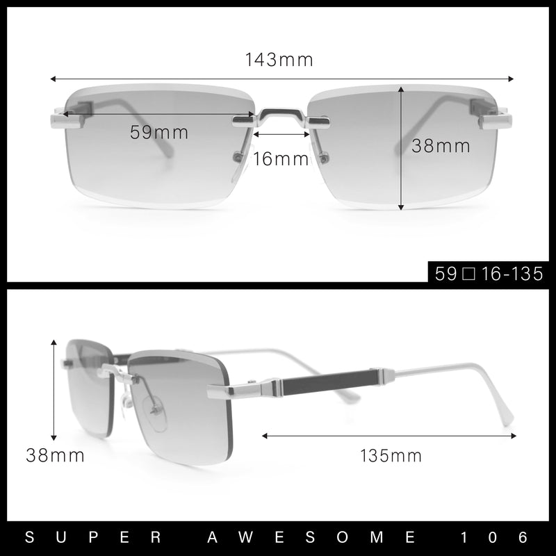 Luxury Beveled Lens Rich Art Retro Rimless Gangster Narrow Rectangle Sunglasses